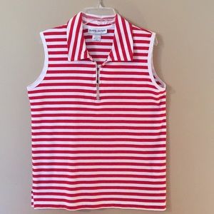 Women's Red/white stripe Sleeveless knit top